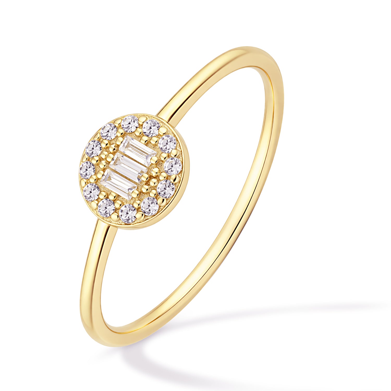 9ct Yellow Gold Cubic Zirconia Baguette Round Halo Ring
