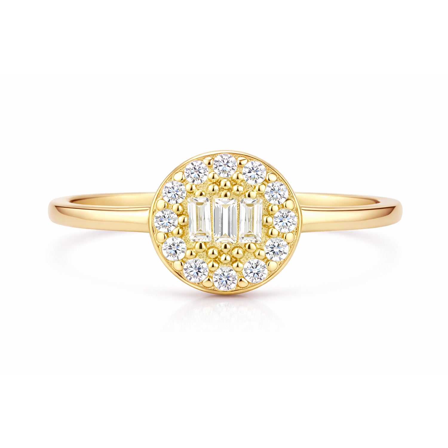 9ct Yellow Gold Cubic Zirconia Baguette Round Halo Ring