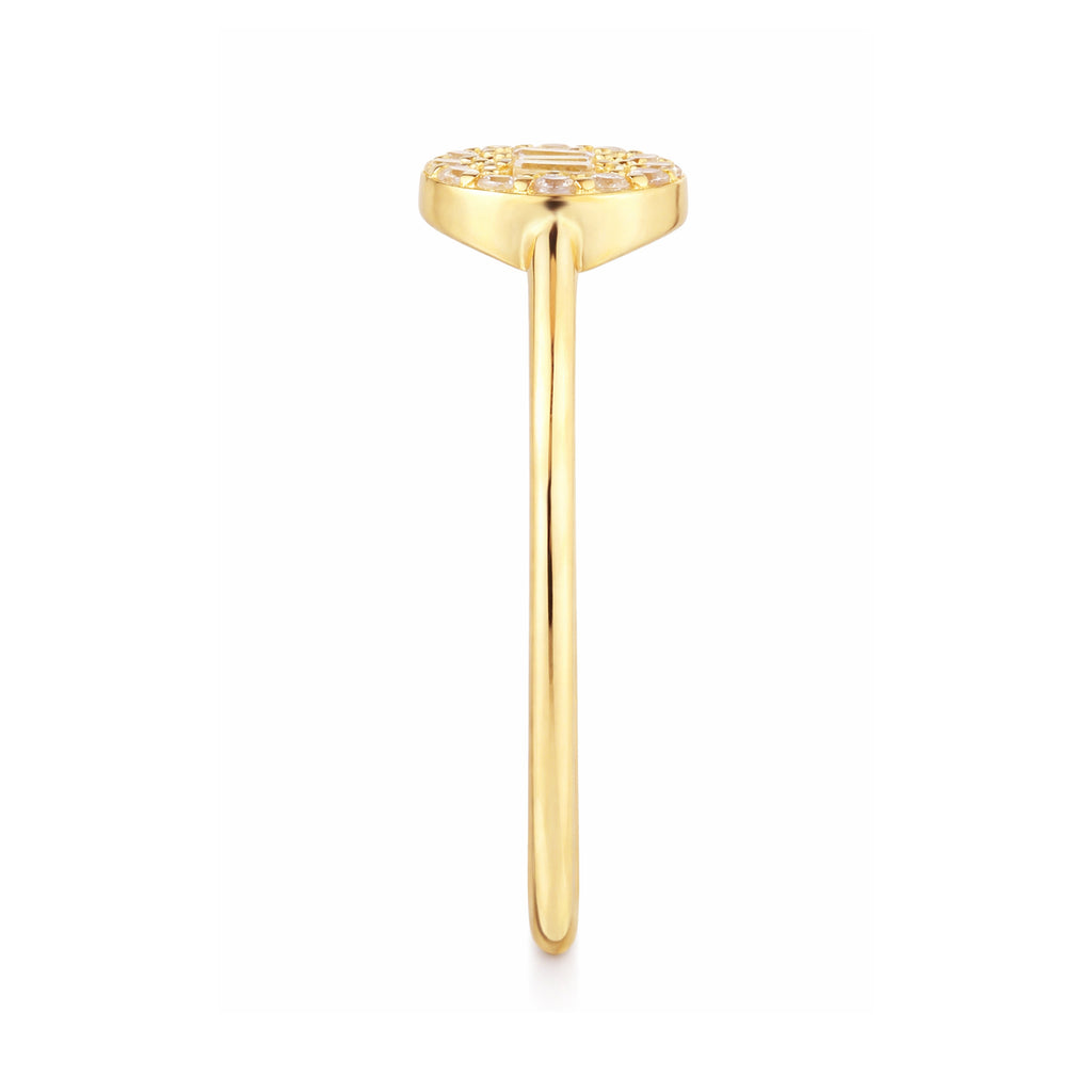 9ct Yellow Gold Cubic Zirconia Baguette Round Halo Ring