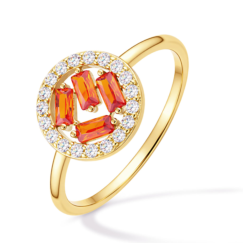 9ct Yellow Gold Orange Cubic Zirconia Baguette Circle Ring