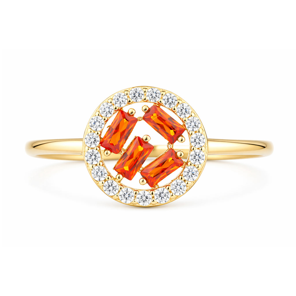 9ct Yellow Gold Orange Cubic Zirconia Baguette Circle Ring