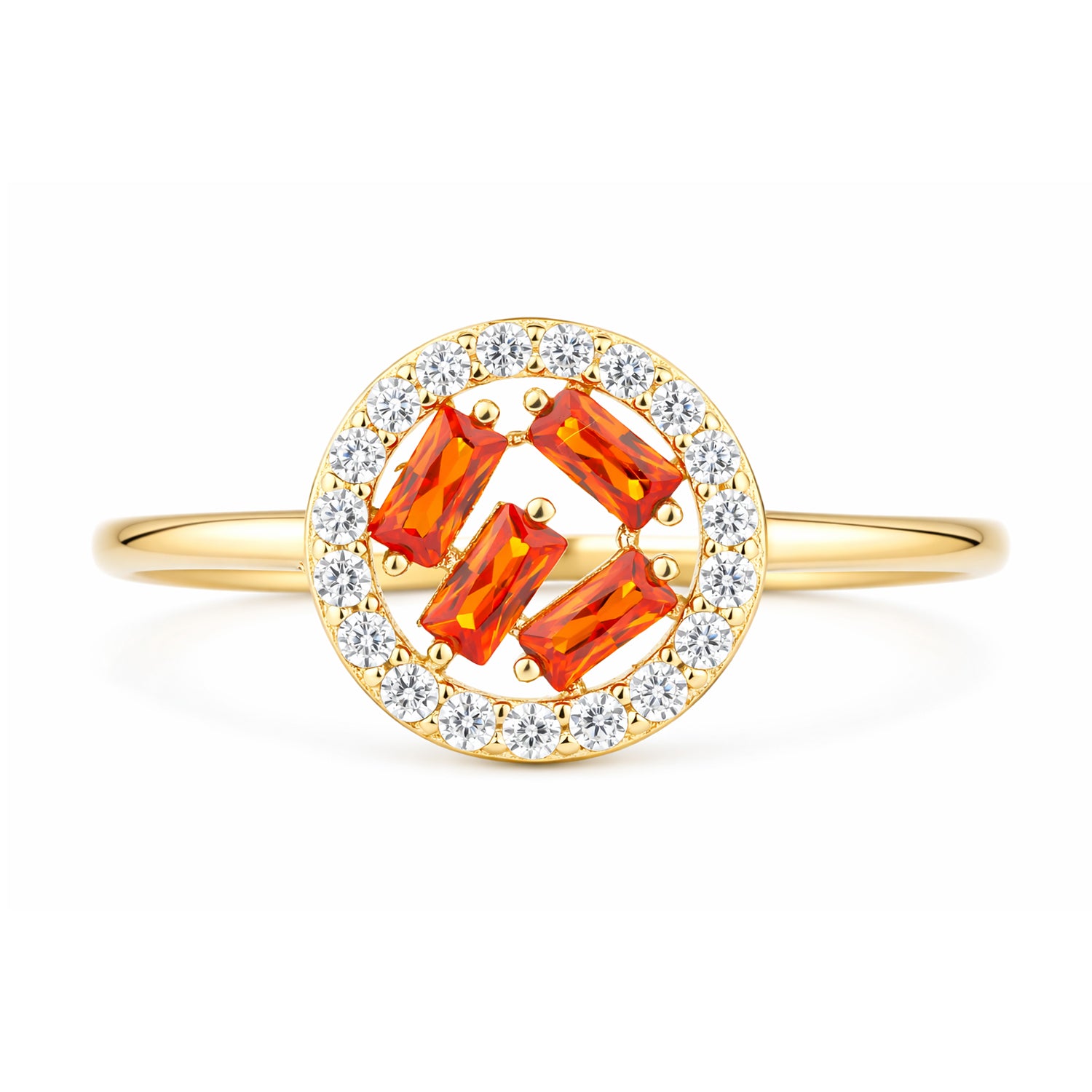 9ct Yellow Gold Orange Cubic Zirconia Baguette Circle Ring