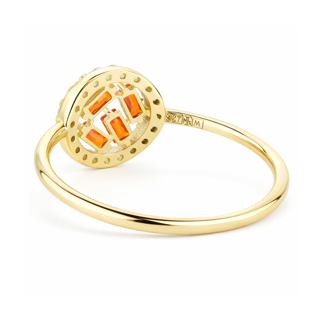 9ct Yellow Gold Orange Cubic Zirconia Baguette Circle Ring