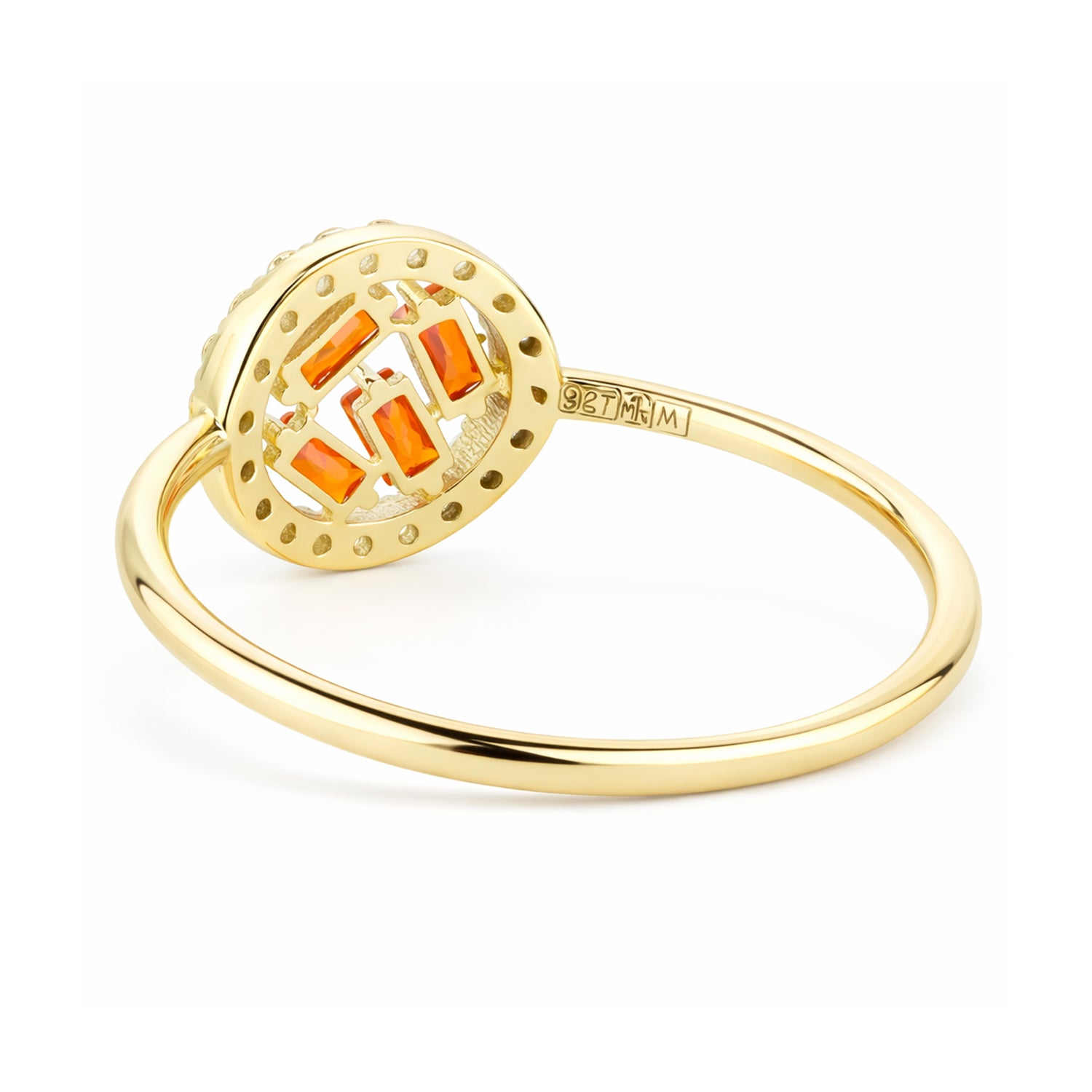 9ct Yellow Gold Orange Cubic Zirconia Baguette Circle Ring