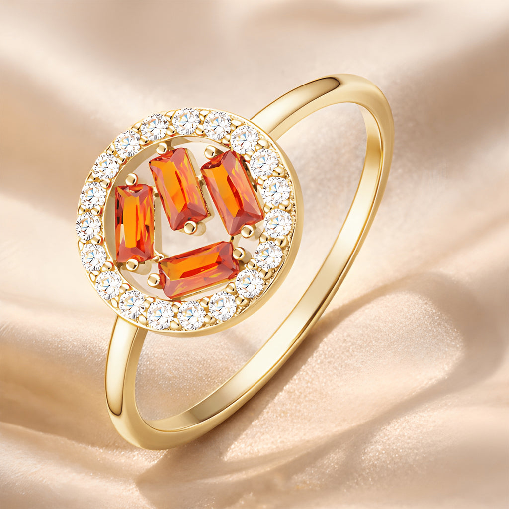 9ct Yellow Gold Orange Cubic Zirconia Baguette Circle Ring