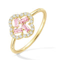 9ct Yellow Gold Pink Cubic Zirconia Baguette Quatrefoil Ring