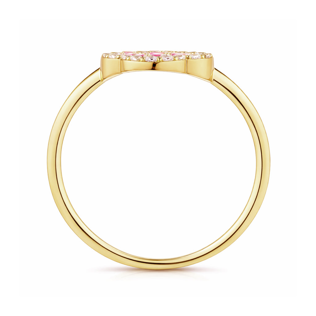 9ct Yellow Gold Pink Cubic Zirconia Baguette Quatrefoil Ring