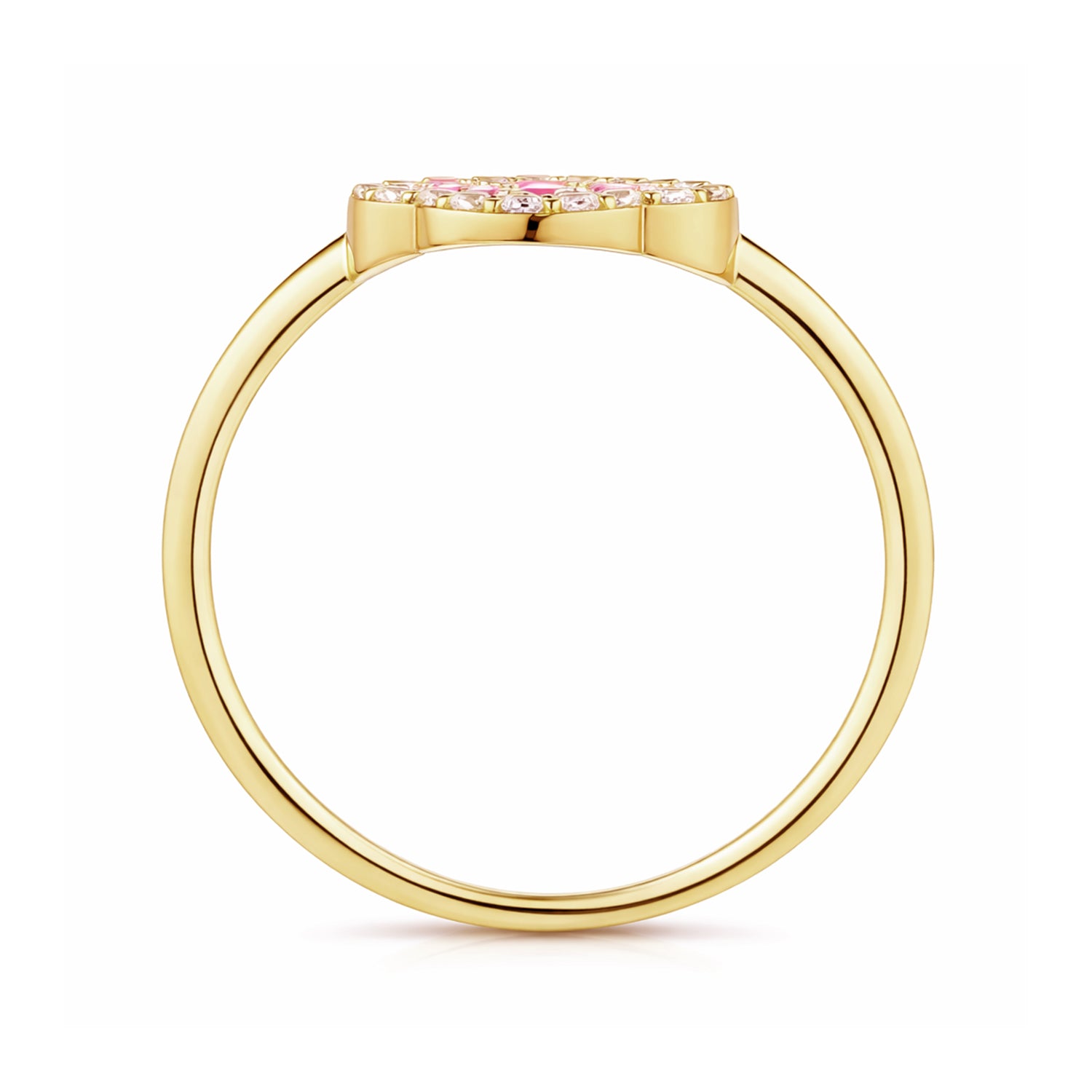 9ct Yellow Gold Pink Cubic Zirconia Baguette Quatrefoil Ring