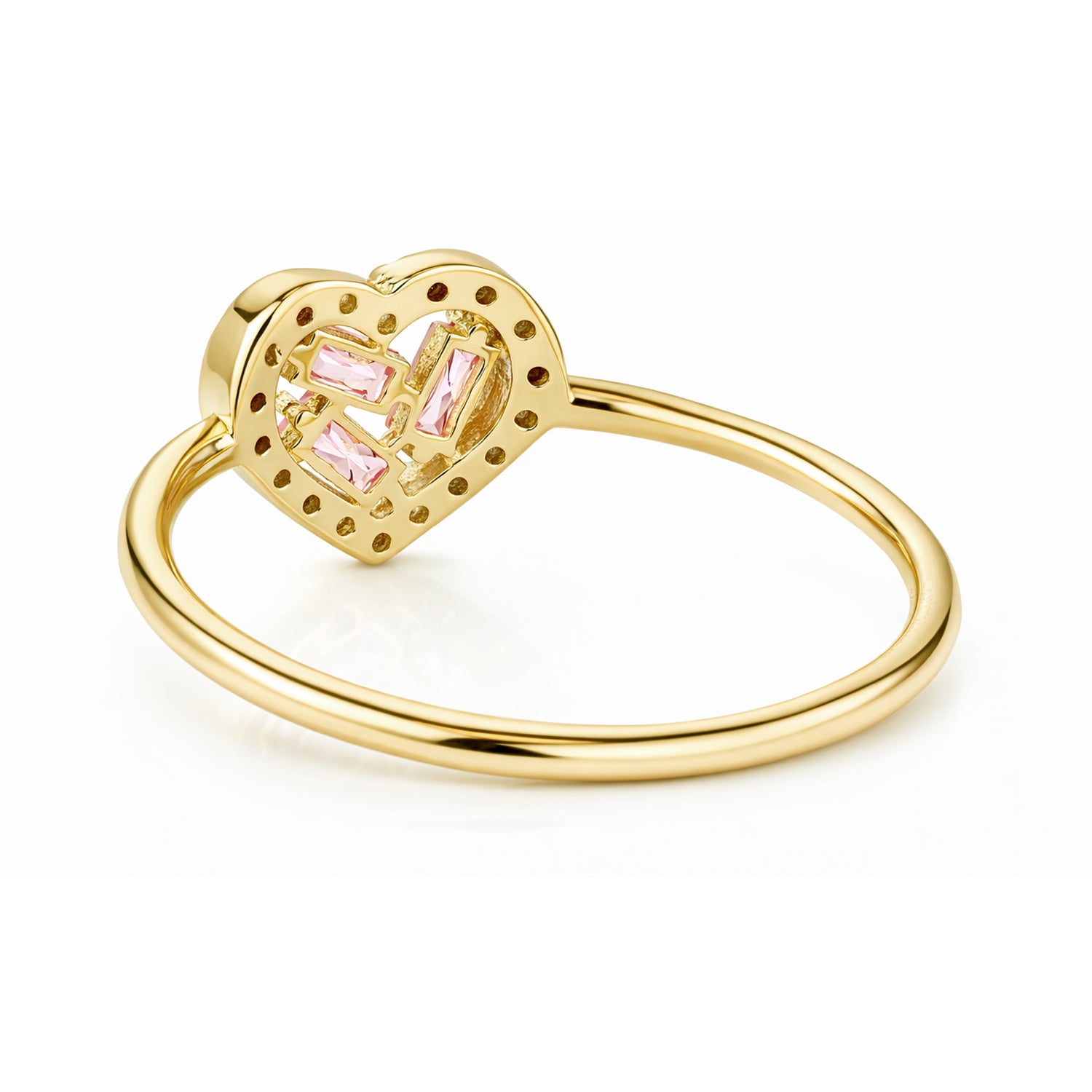 9ct Yellow Gold Pink Cubic Zirconia Baguette Heart Ring For Women