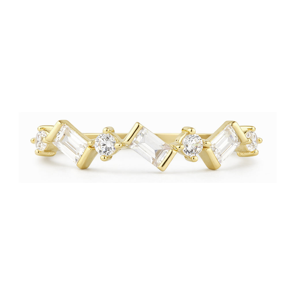 9ct Yellow Gold Cubic Zirconia Baguette Geometric Eternity Ring For Her