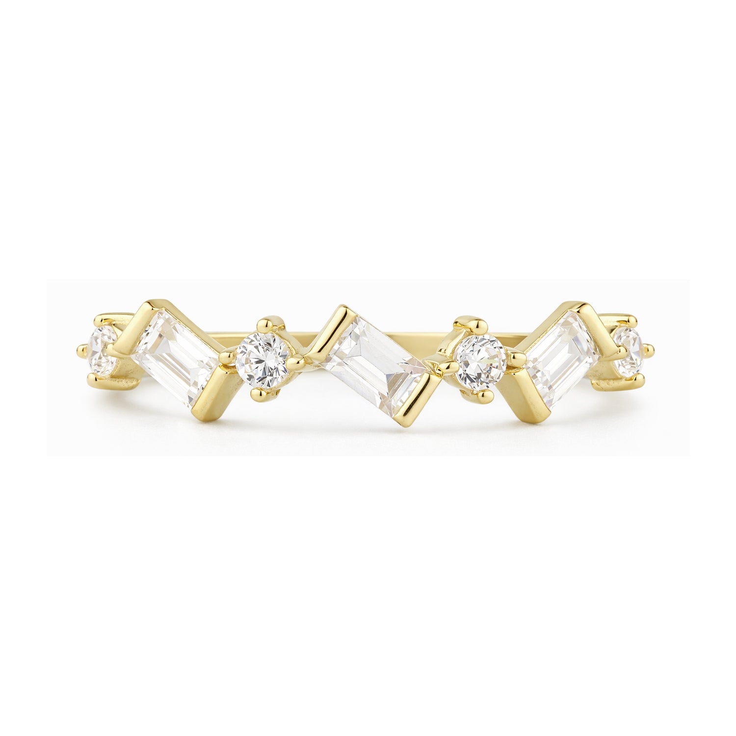 9ct Yellow Gold Cubic Zirconia Baguette Geometric Eternity Ring For Her