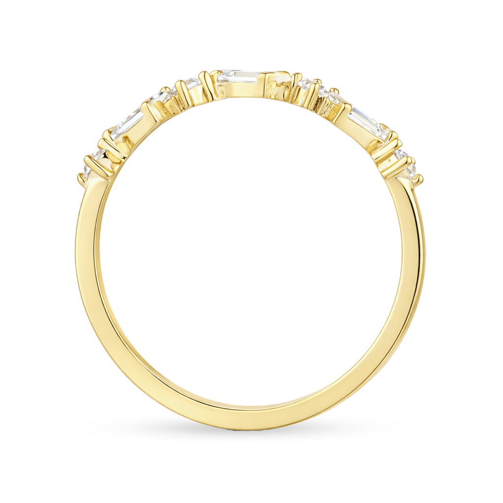 9ct Yellow Gold Cubic Zirconia Baguette Geometric Eternity Ring For Her
