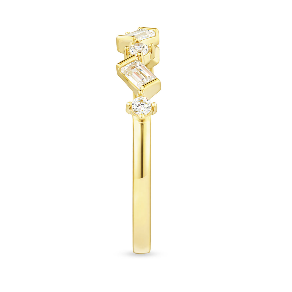 9ct Yellow Gold Cubic Zirconia Baguette Geometric Eternity Ring For Her