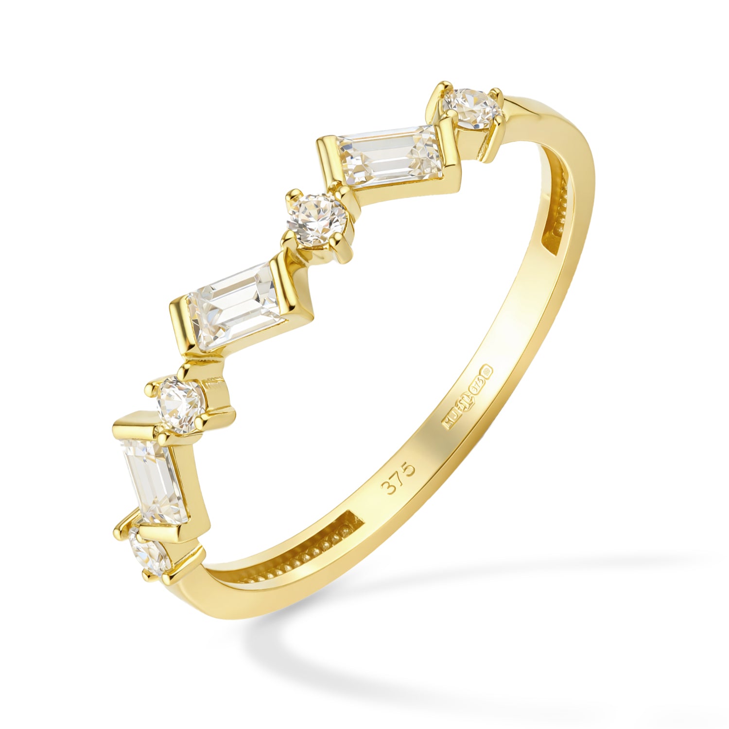 9ct Yellow Gold Cubic Zirconia Baguette Geometric Eternity Ring For Her