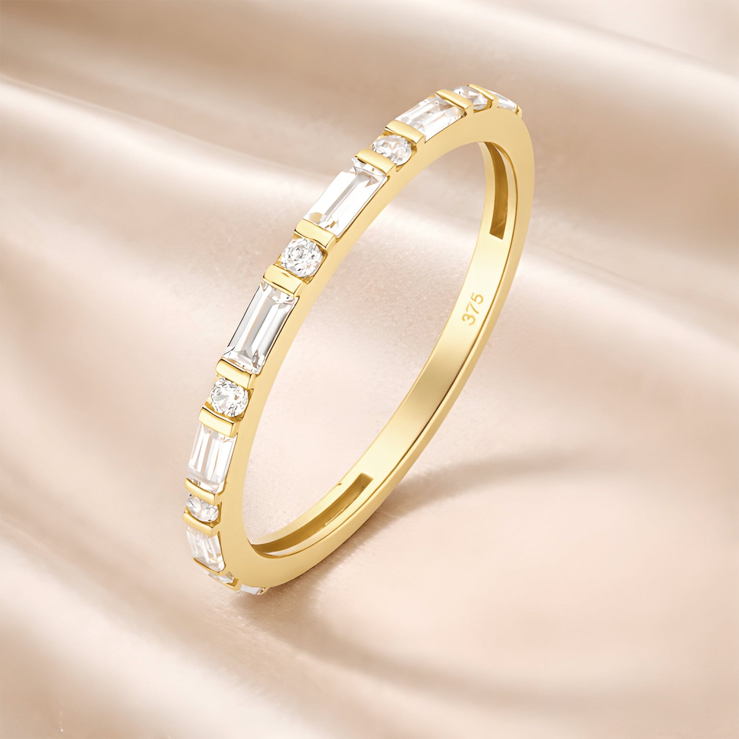 9ct Yellow Gold Cubic Zirconia Baguette Eternity Ring