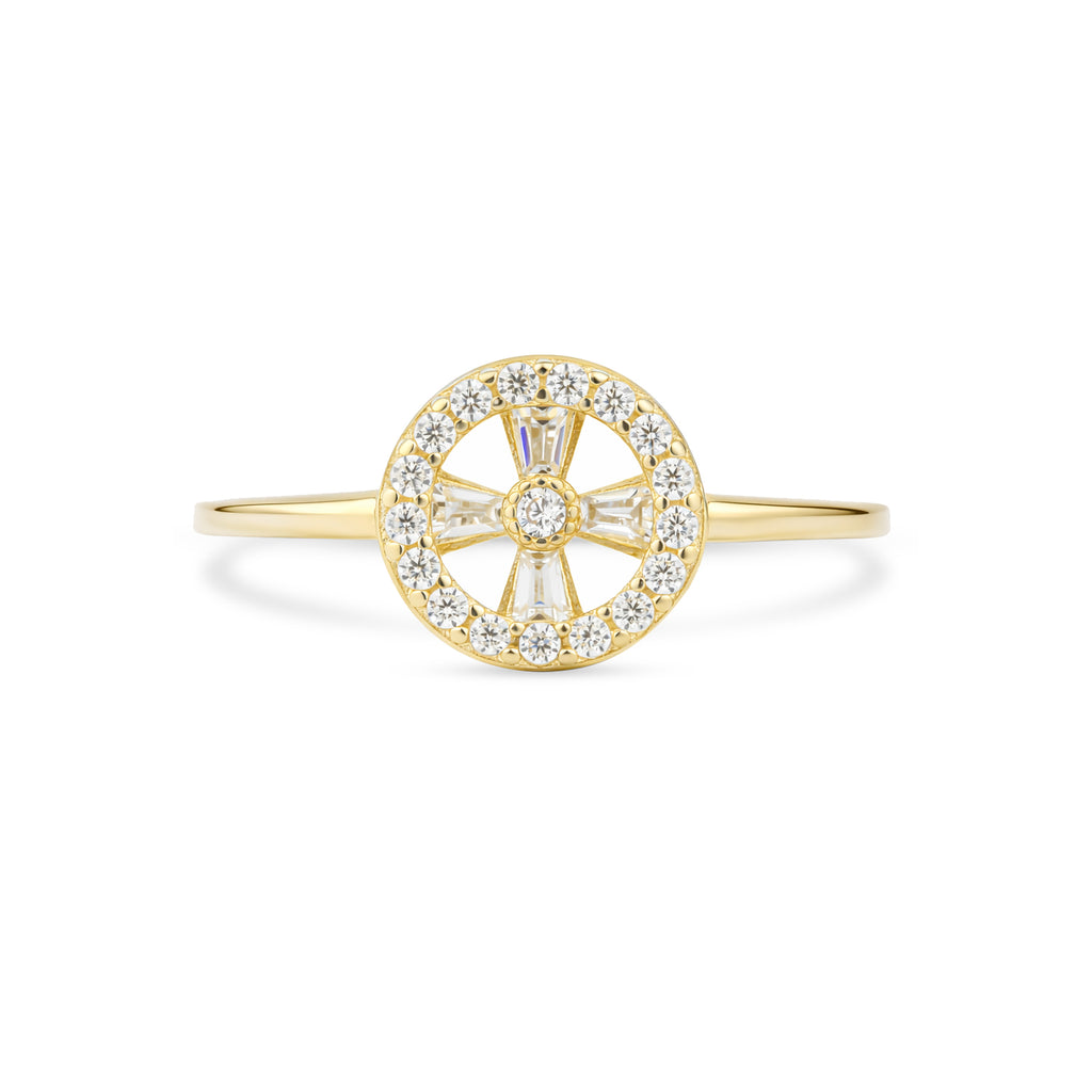 9ct Yellow Gold CZ Baguette Sunburst Ring