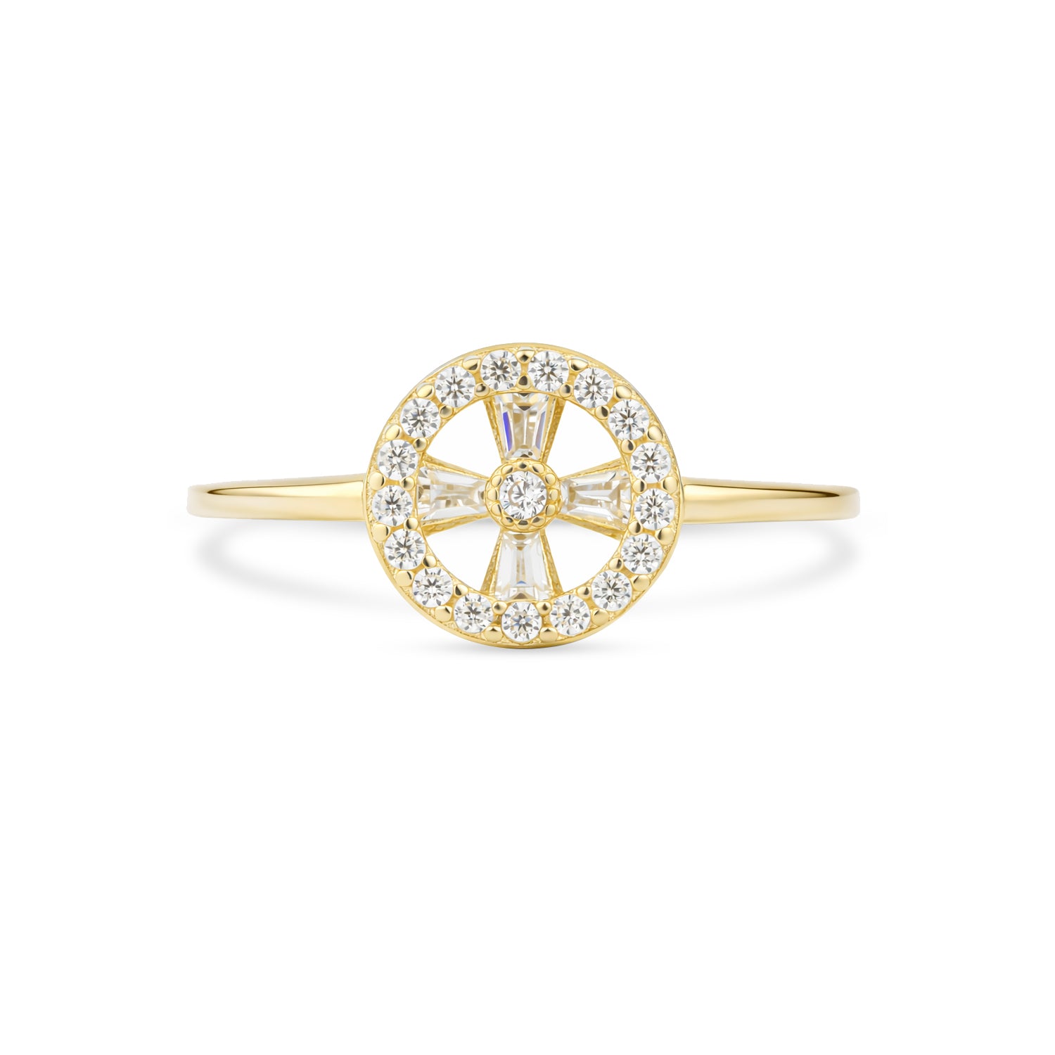 9ct Yellow Gold CZ Baguette Sunburst Ring