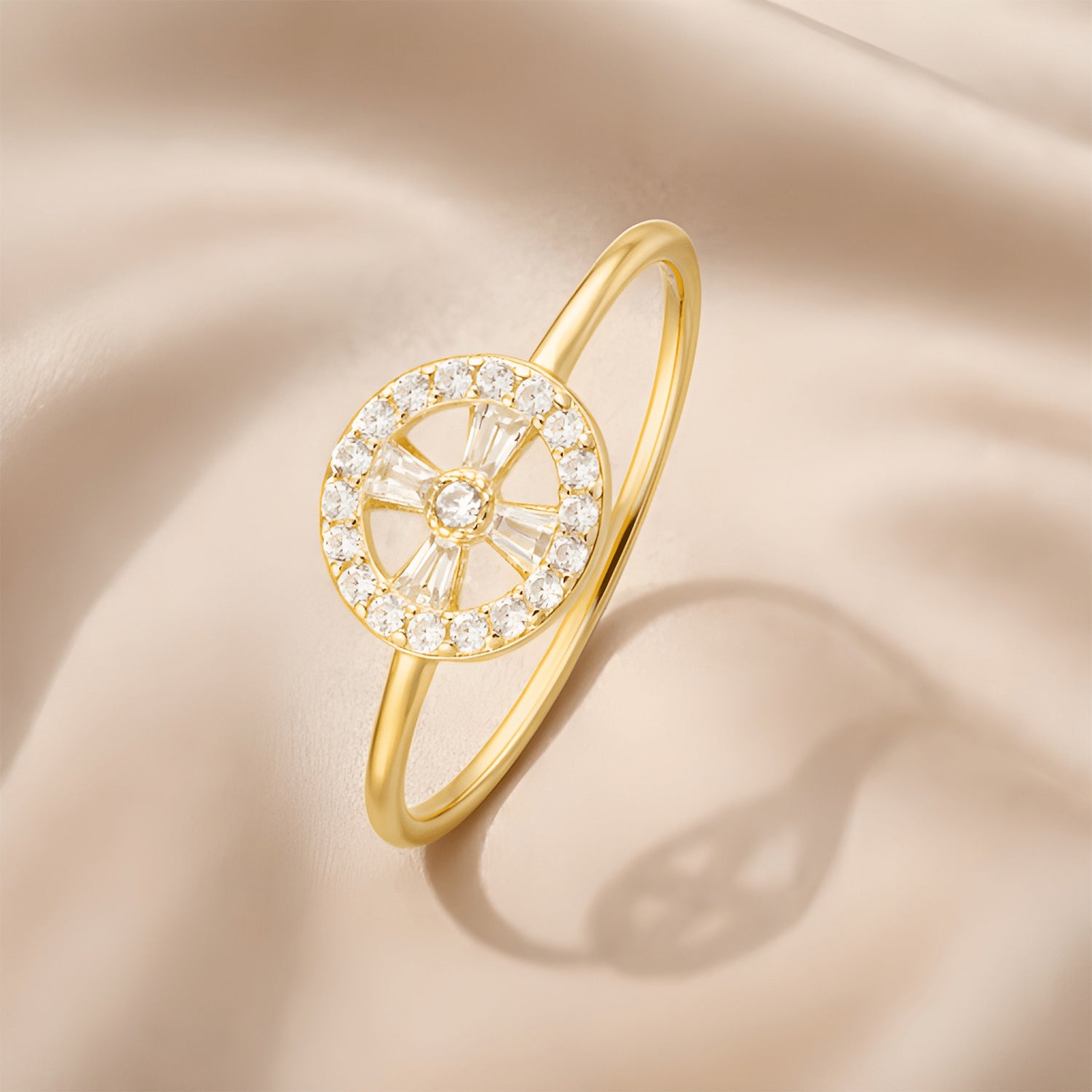 9ct Yellow Gold CZ Baguette Sunburst Ring