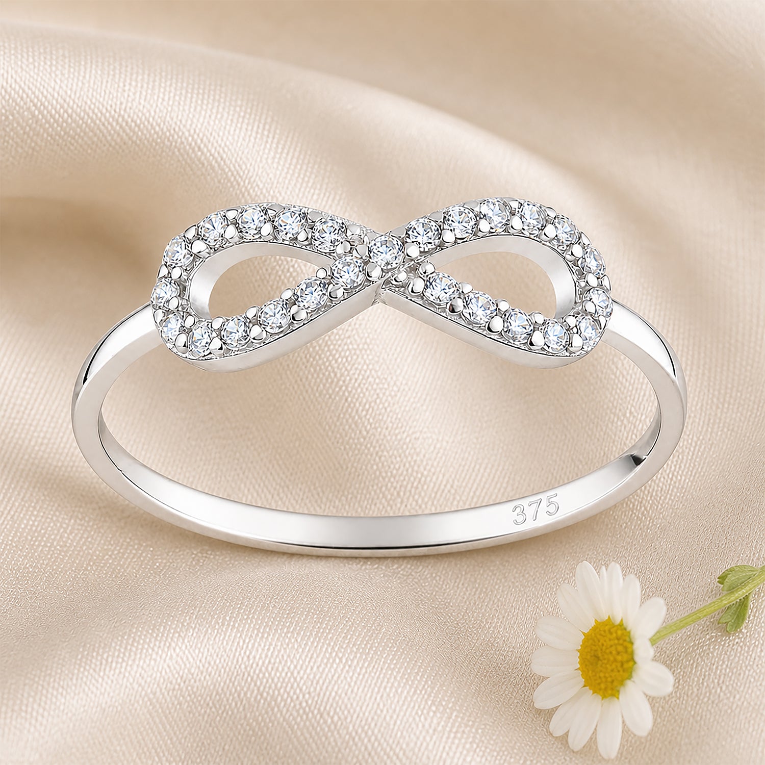 9ct White Gold Cubic Zirconia Infinity Ring