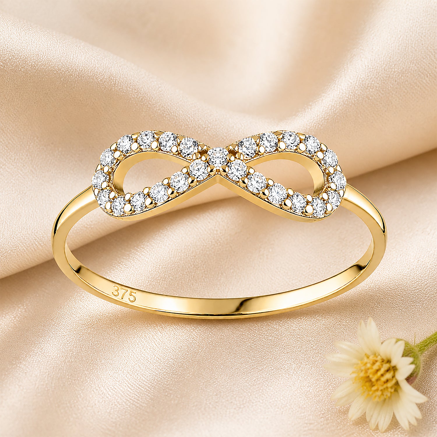 9ct Yellow Gold CZ Stone Set Infinity Ring