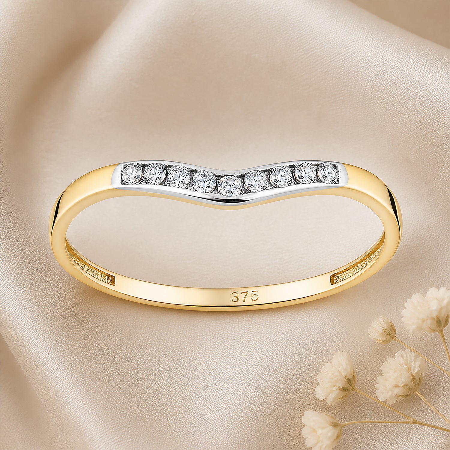 9ct Yellow Gold Cubic Zirconia Wishbone Ring