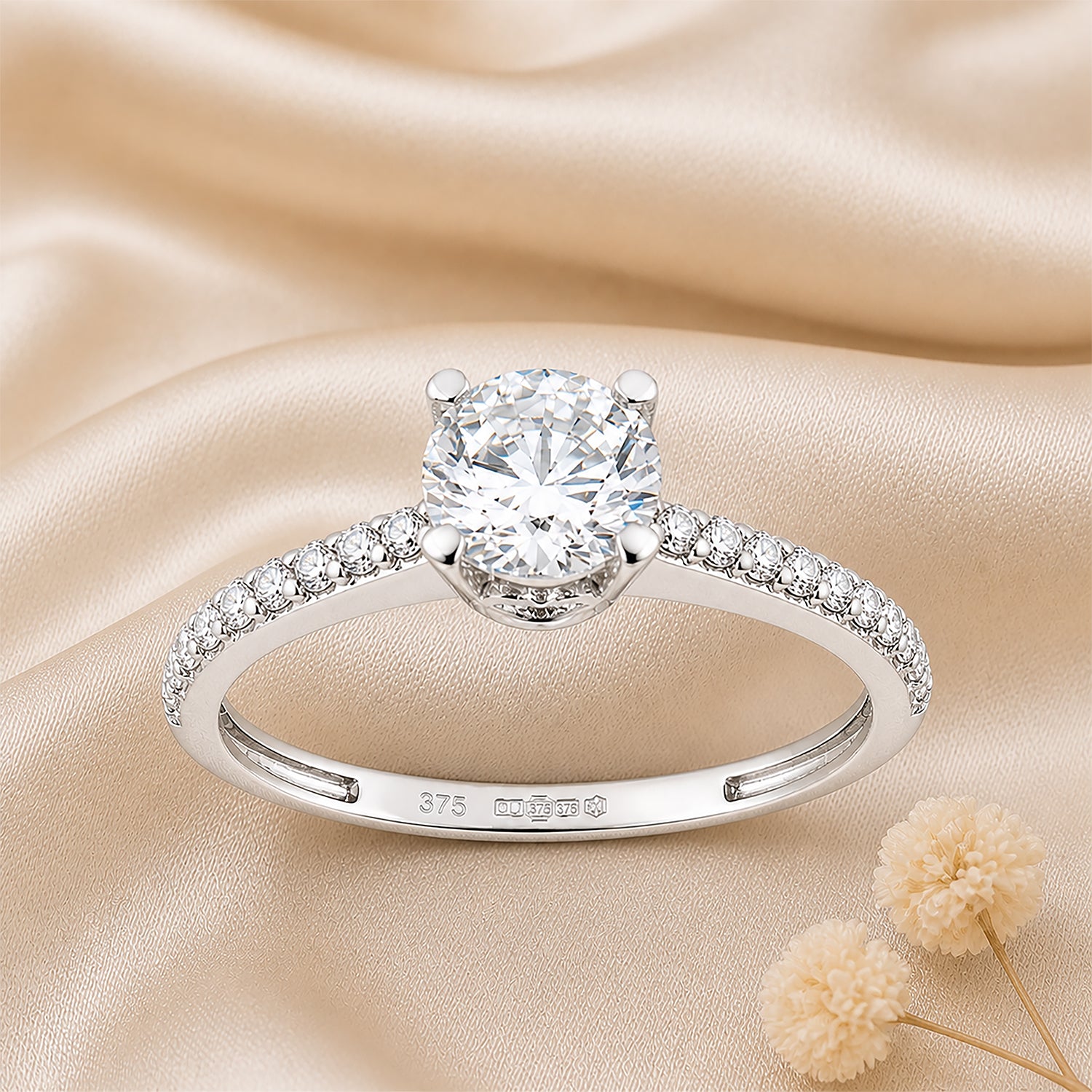 9ct White Gold Cubic Zirconia Solitaire Ring