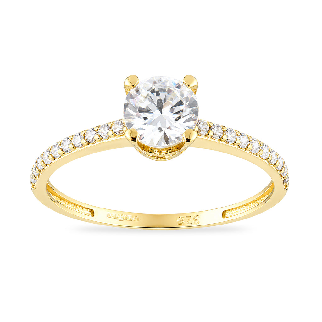 Cubic Zirconia Solitaire Ring in 9ct Yellow Gold
