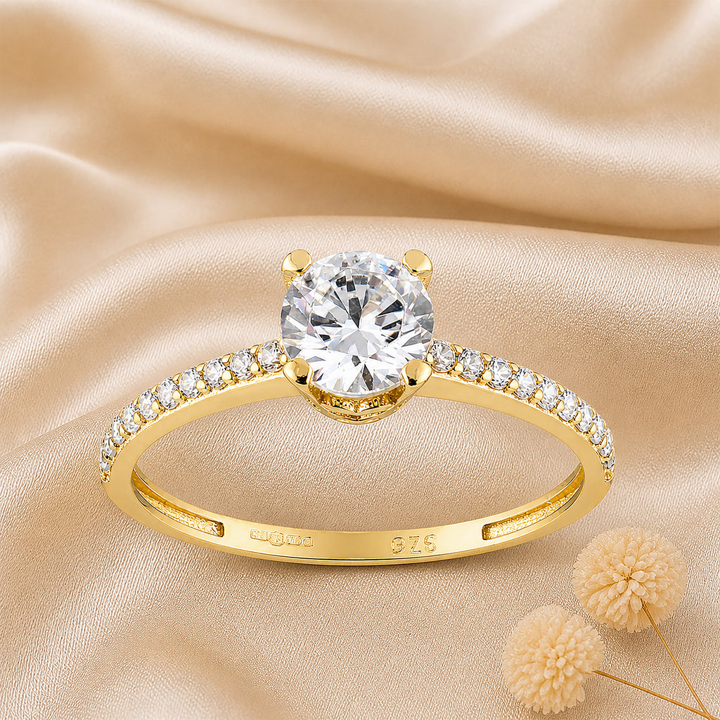 Cubic Zirconia Solitaire Ring in 9ct Yellow Gold