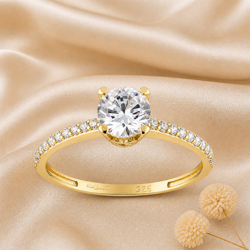 Cubic Zirconia Solitaire Ring in 9ct Yellow Gold