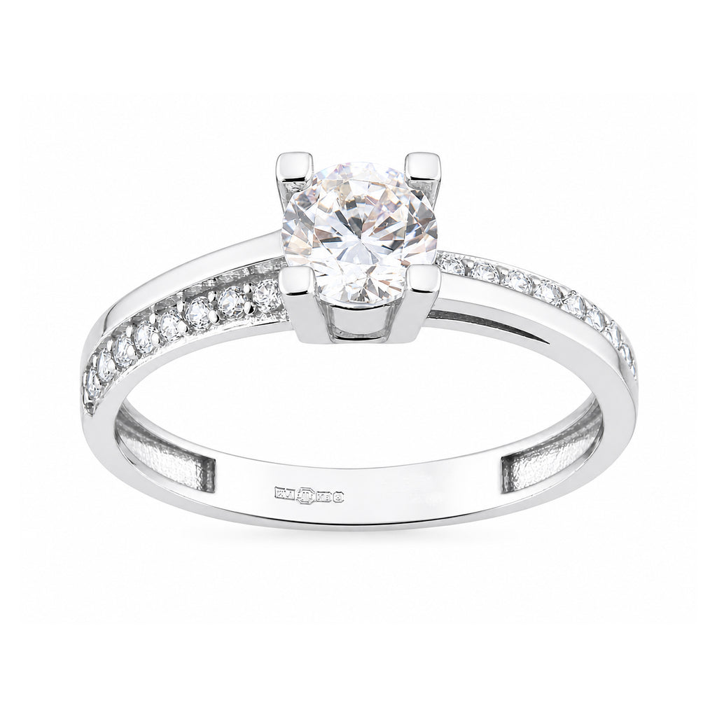 9ct White Gold Cubic Solitaire Engagement Ring