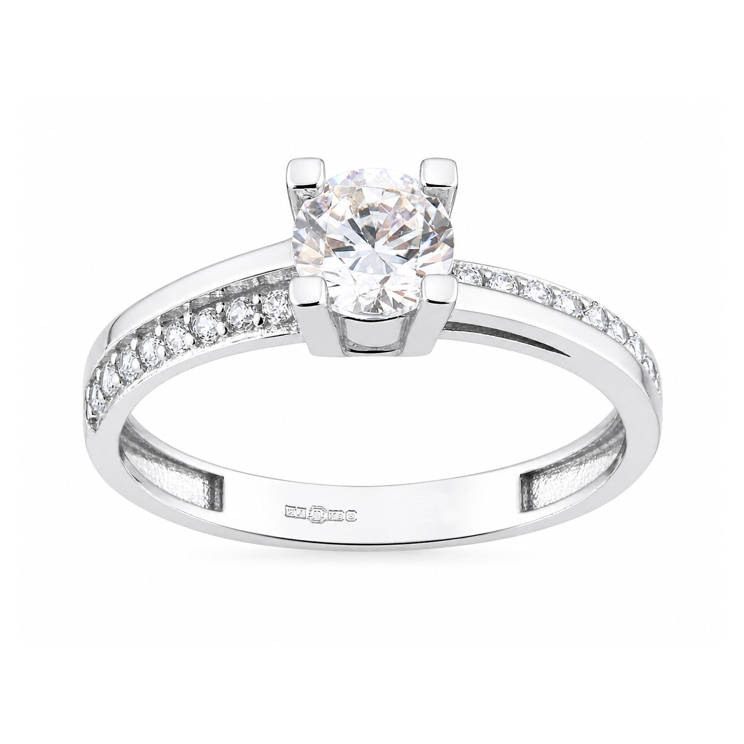 9ct White Gold Cubic Solitaire Engagement Ring