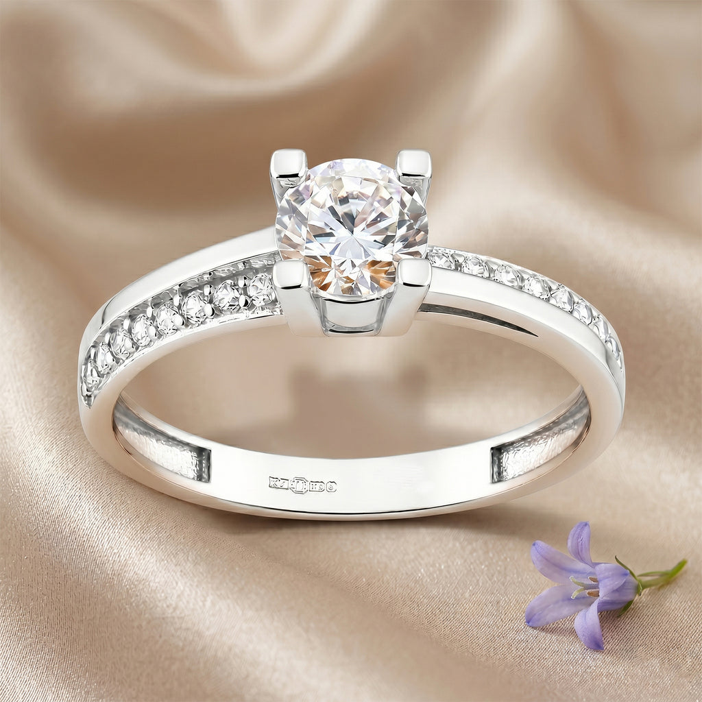 9ct White Gold Cubic Solitaire Engagement Ring
