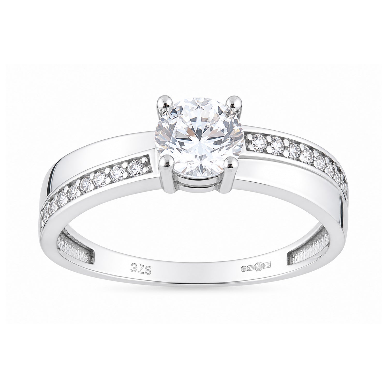9ct White Gold Cubic Zirconia Crossover Ring