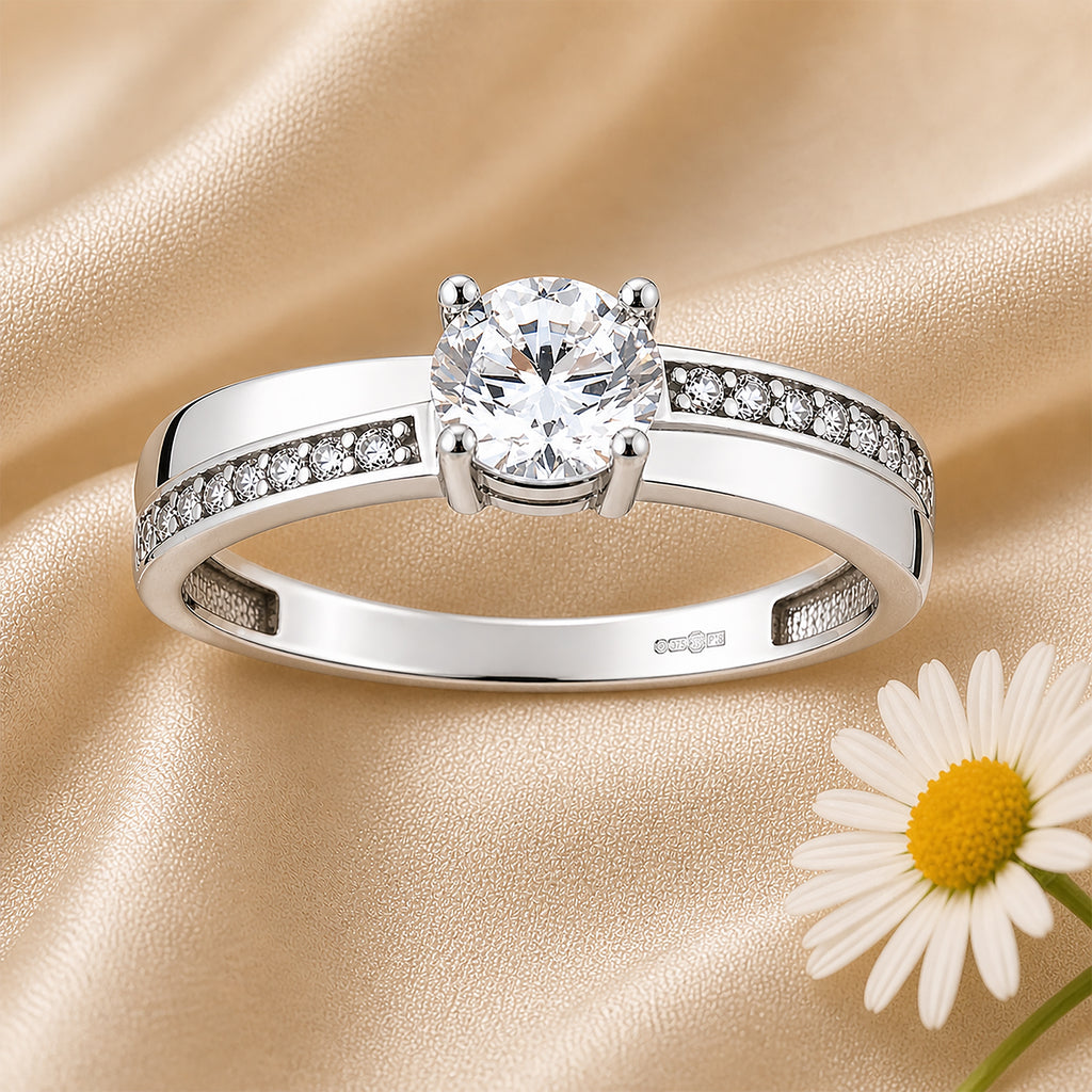 9ct White Gold Cubic Zirconia Crossover Ring