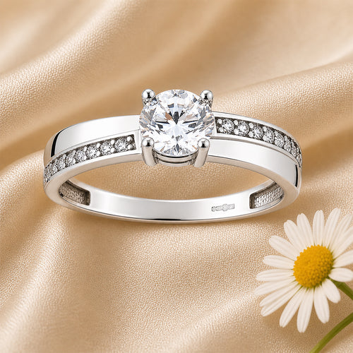 9ct White Gold Cubic Zirconia Crossover Ring