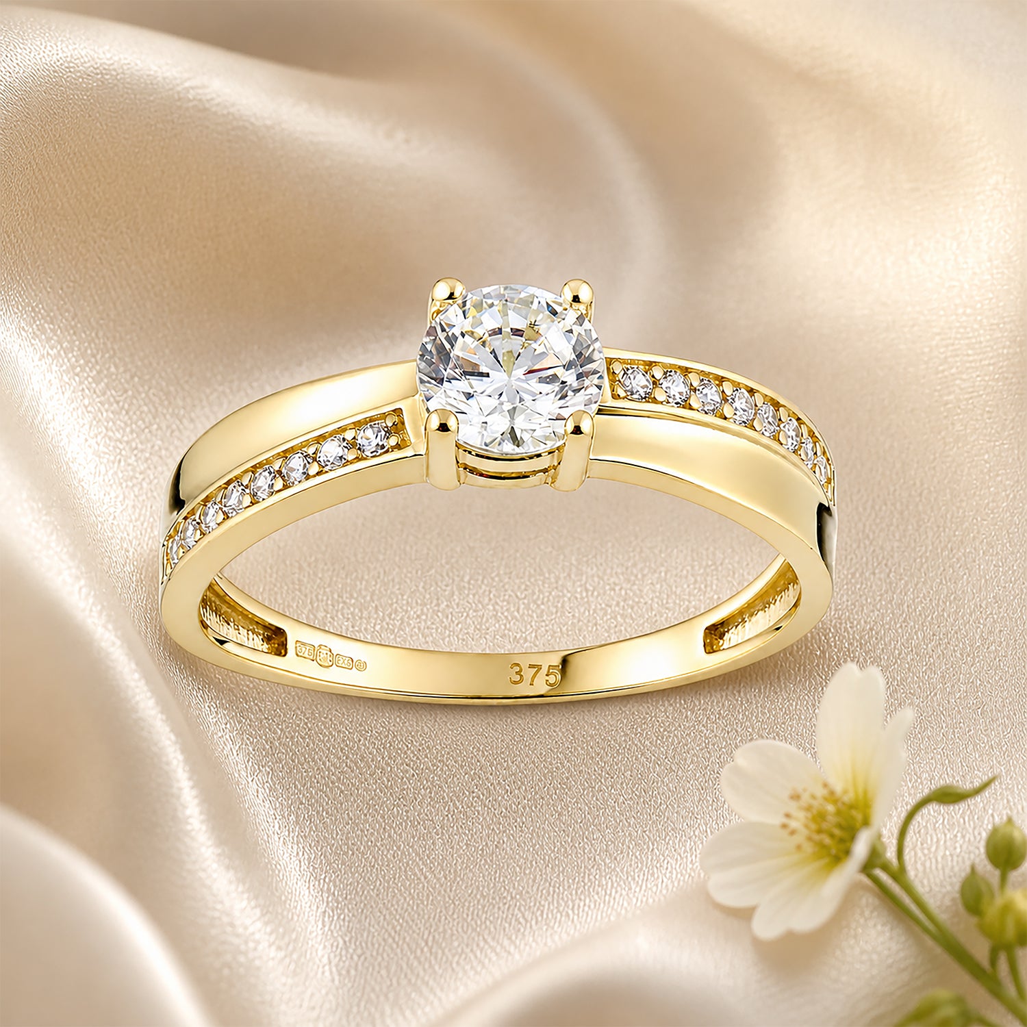 9ct Yellow Gold Cubic Zirconia Crossover Ring