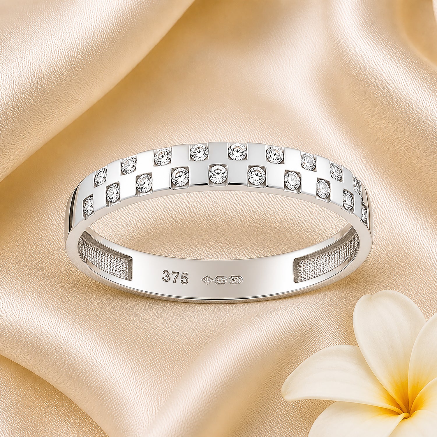 9ct Gold Band Ring with Cubic Zirconia Channel Set