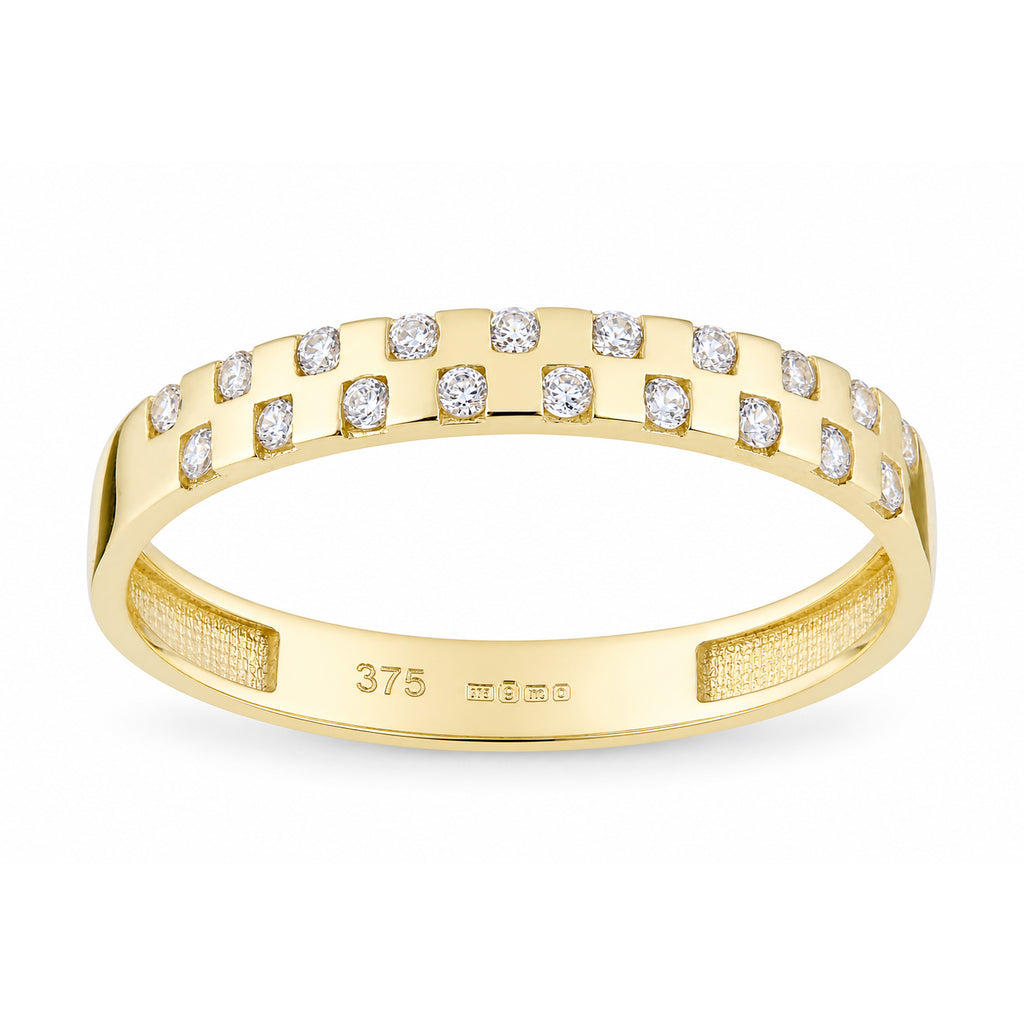 9ct Yellow Gold Band Ring with Scattered Cubic Zirconia Stones
