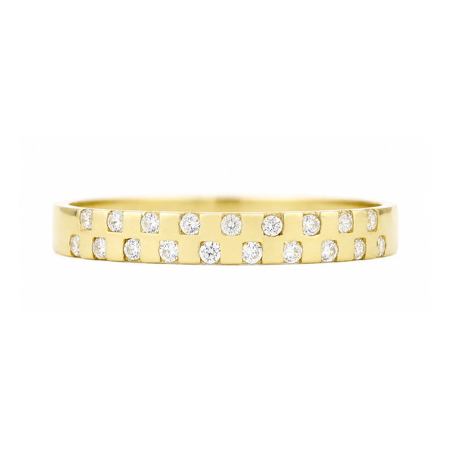 9ct Yellow Gold Band Ring with Scattered Cubic Zirconia Stones