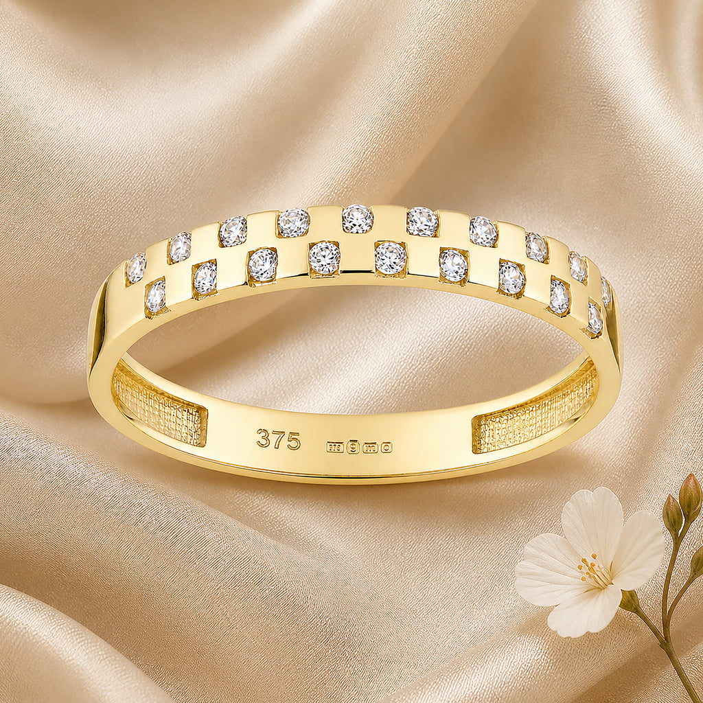 9ct Yellow Gold Band Ring with Scattered Cubic Zirconia Stones