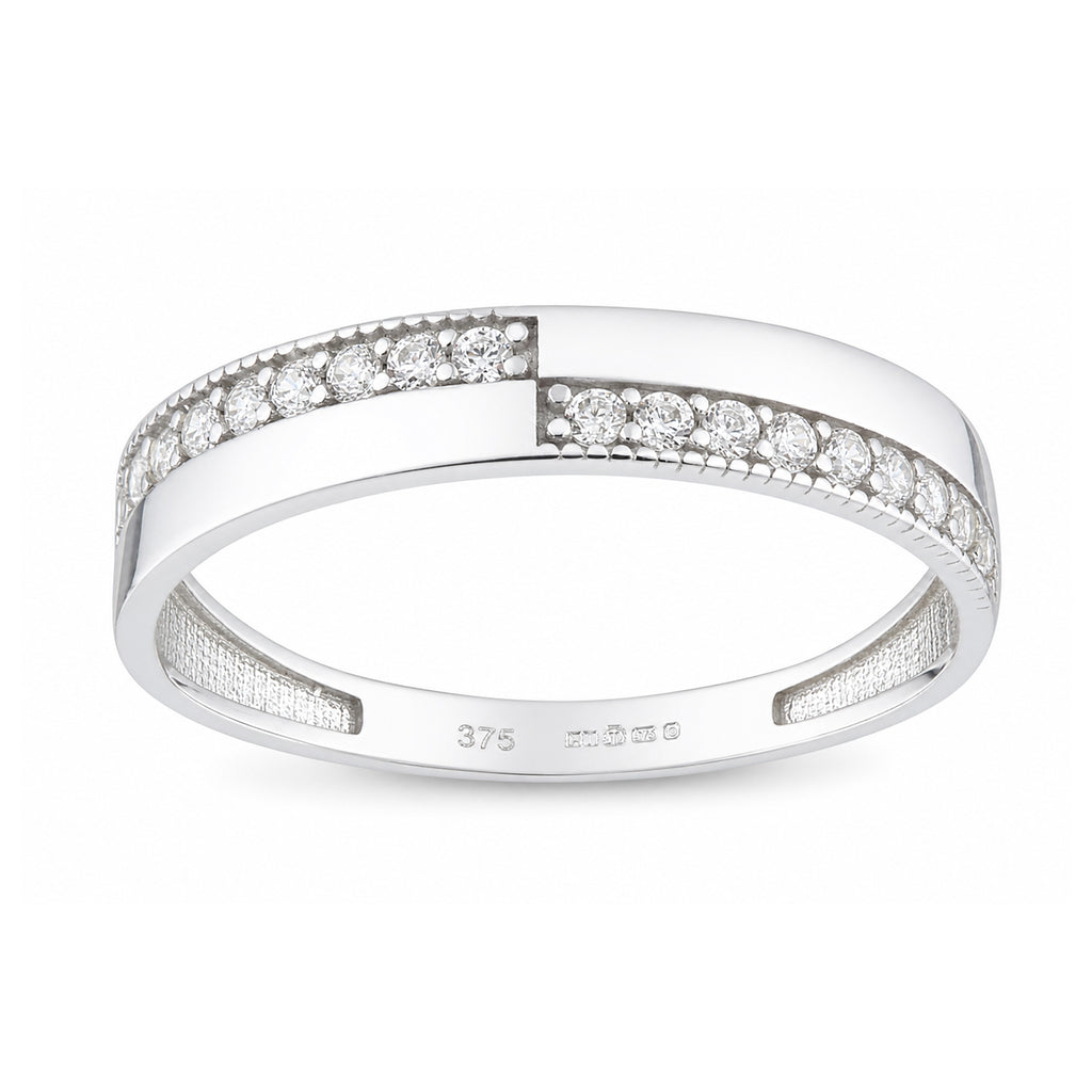 9ct White Gold Cubic Zirconia Crossover Ring