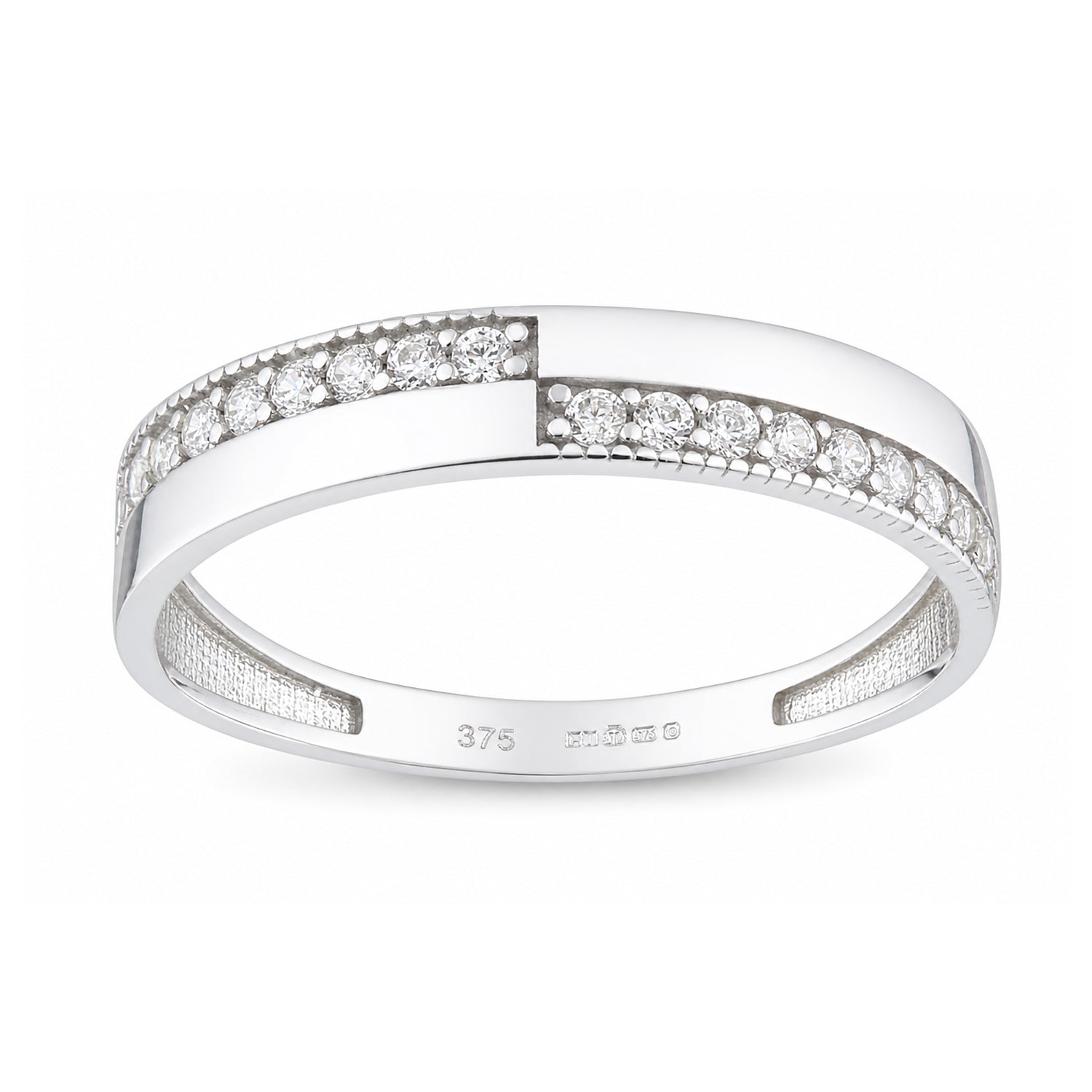 9ct White Gold Cubic Zirconia Crossover Ring