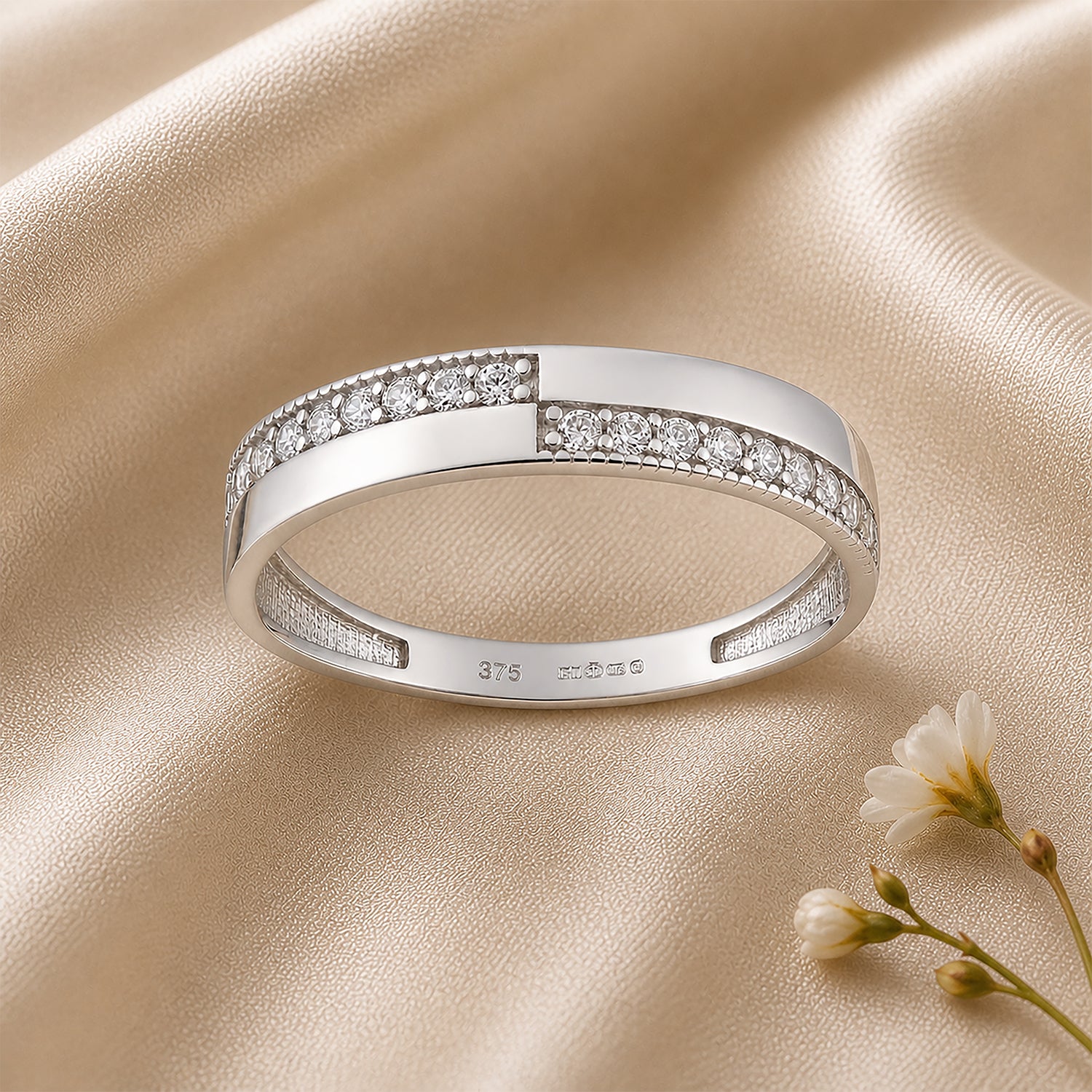 9ct White Gold Cubic Zirconia Crossover Ring