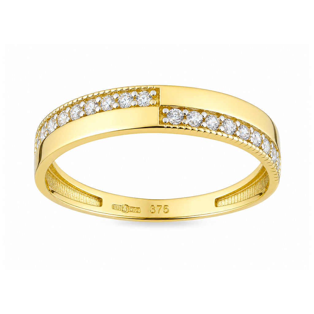 9ct Yellow Gold Cubic Zirconia Crossover Band Ring