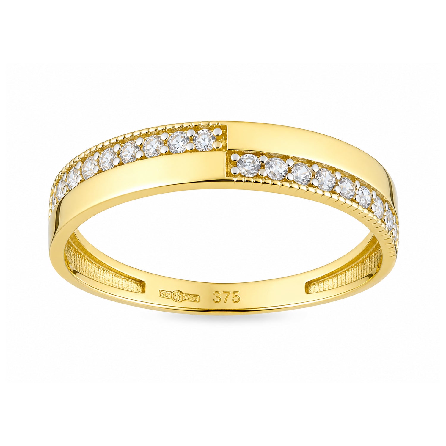 9ct Yellow Gold Cubic Zirconia Crossover Band Ring