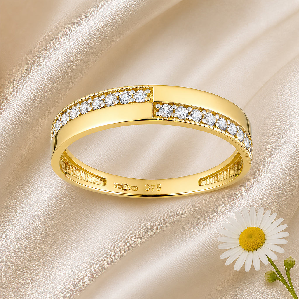 9ct Yellow Gold Cubic Zirconia Crossover Band Ring