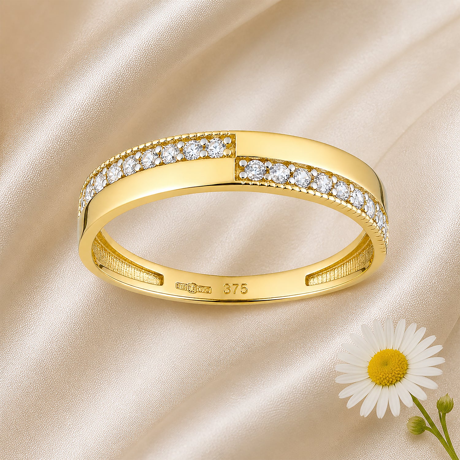 9ct Yellow Gold Cubic Zirconia Crossover Band Ring