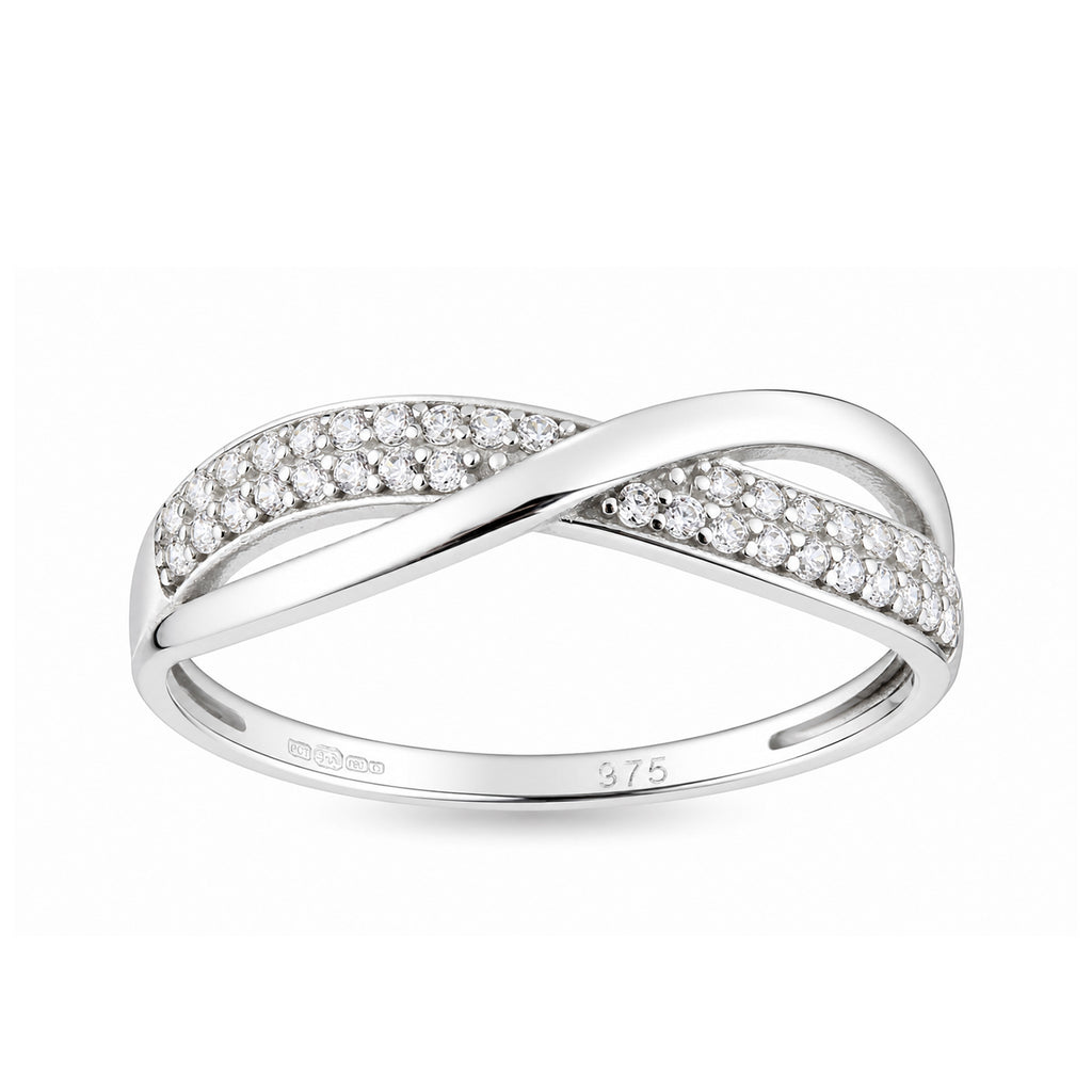 9ct White Gold Cubic Zirconia Crossover Ring