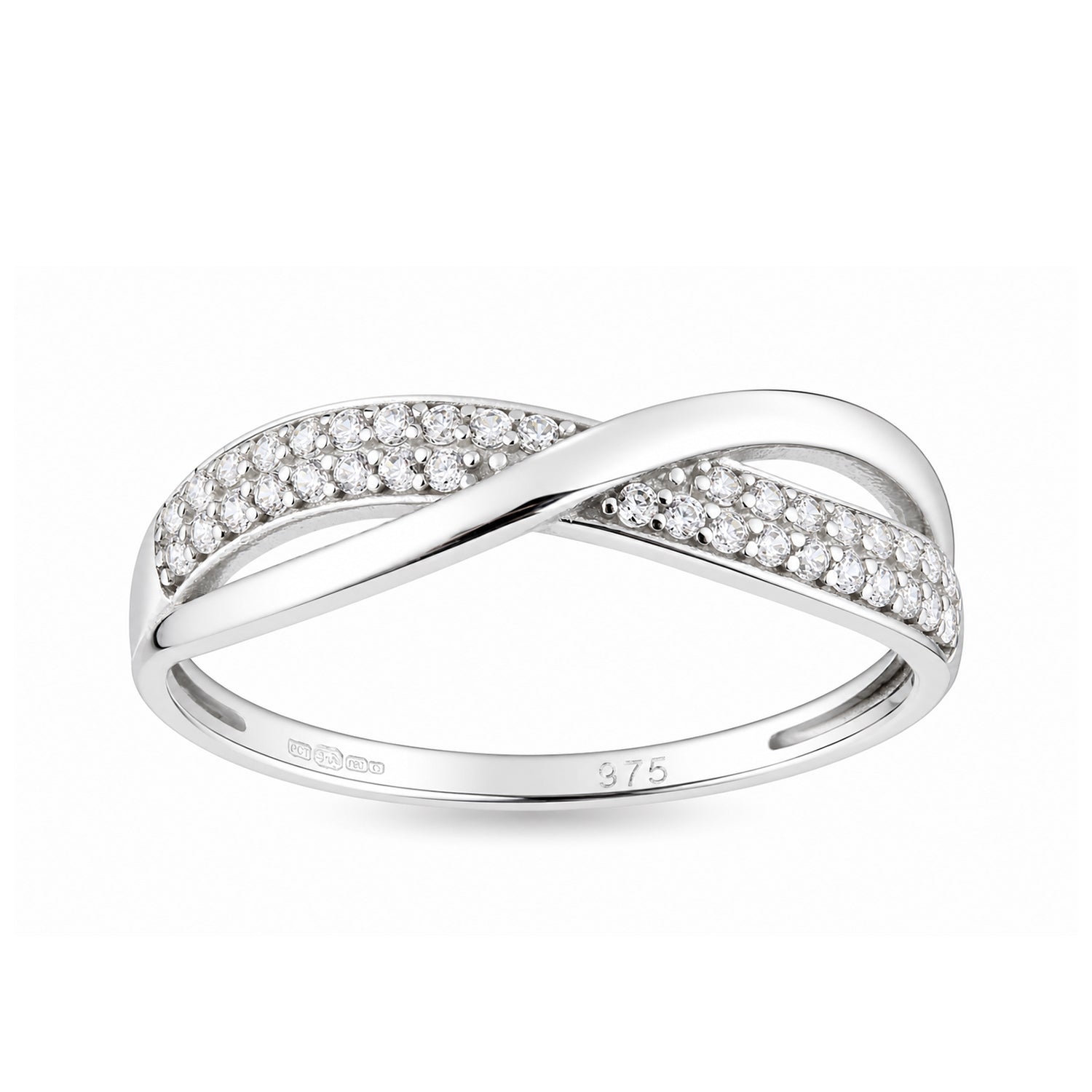 9ct White Gold Cubic Zirconia Crossover Ring