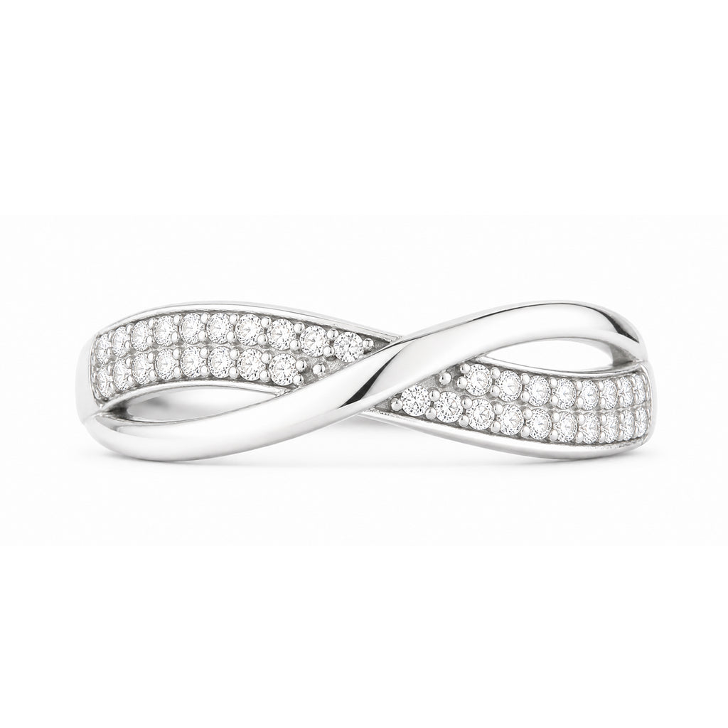 9ct White Gold Cubic Zirconia Crossover Ring